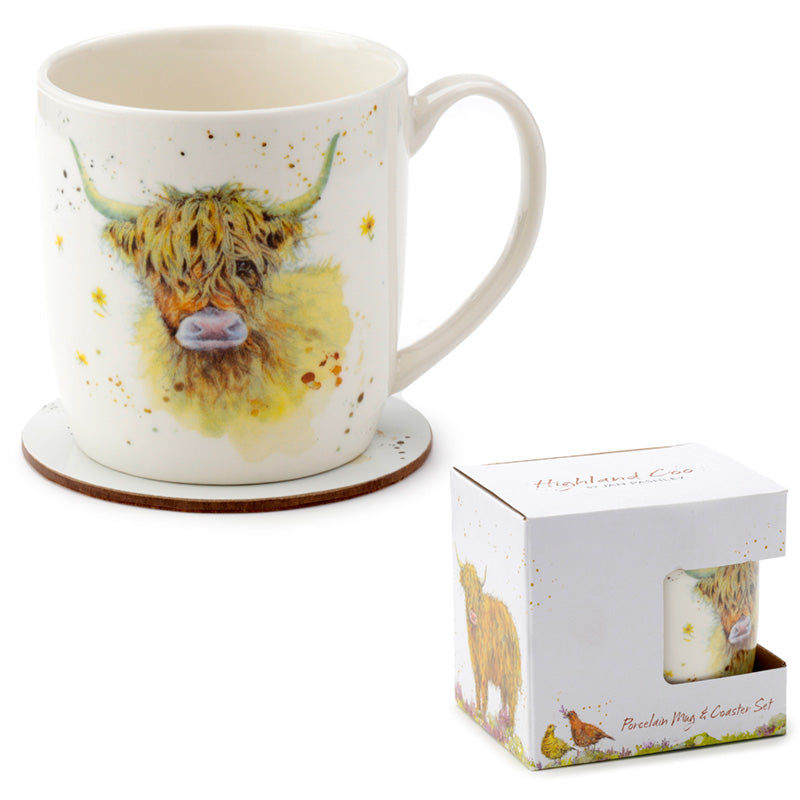Giftable Highland Coo Cow mug and coaster set