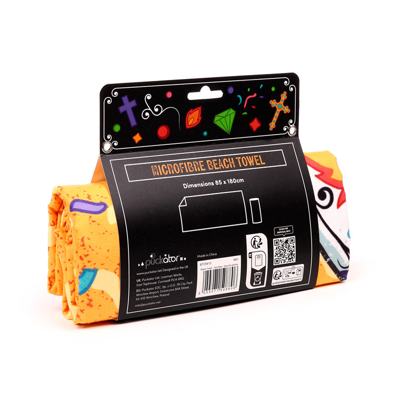 Day of the Dead Microfibre Beach Towel in use by the pool