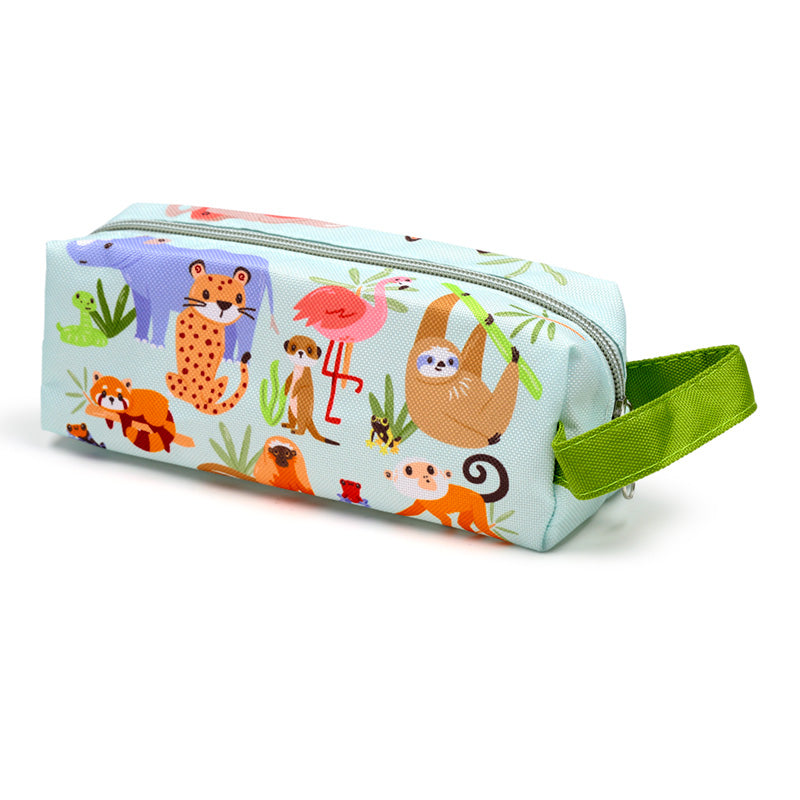 Whimsical Zooniverse Pencil Case displayed with stationery