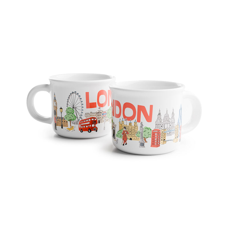 Set of 2 porcelain espresso cups featuring London landmarks