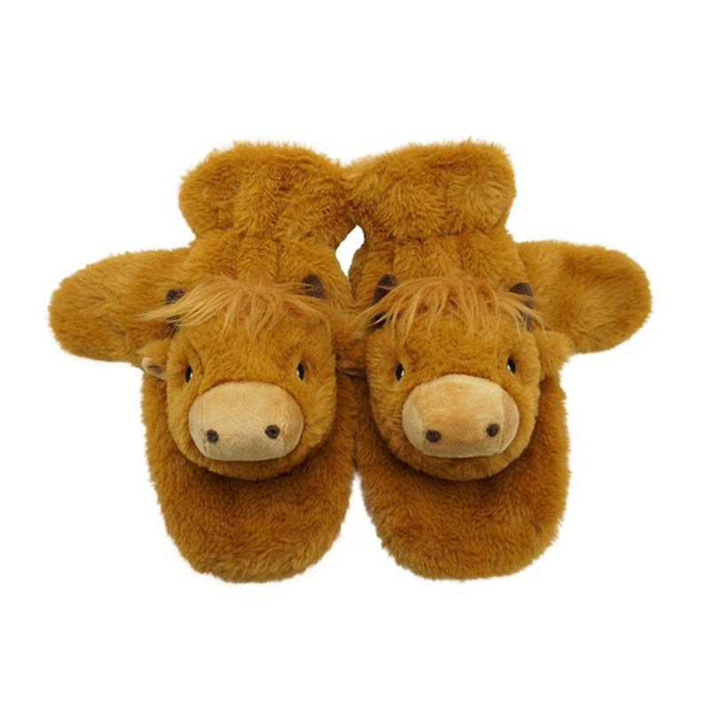 Highland Coo Plush Mitten Gloves - decorative home accent