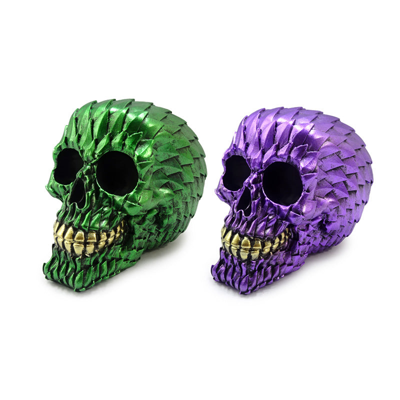 Decorative Skull Ornament with Metallic Dragon Scales