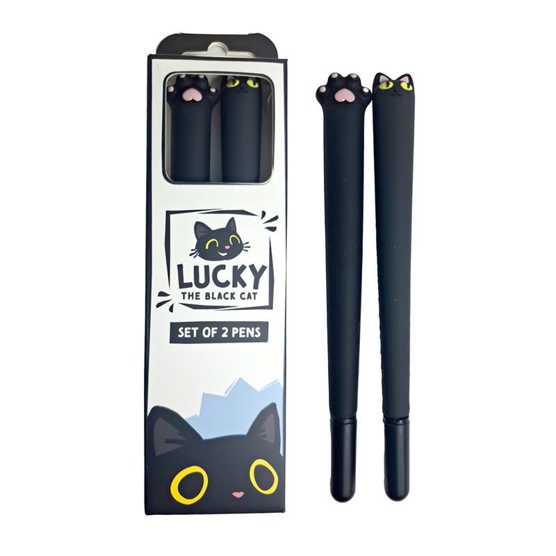 2 Piece Gel Pen Set featuring Lucky the Black Cat design
