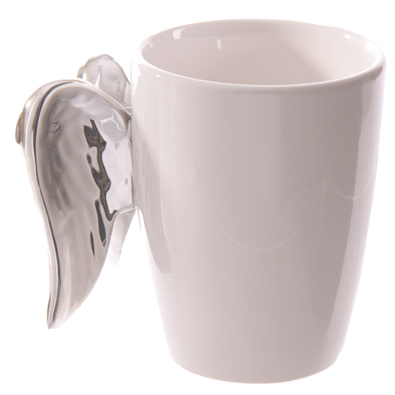 Collectible Silver Angel Wings Shaped Handle Mug