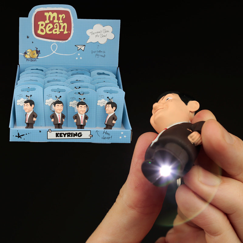 Mr Bean LED Light & Sound Keyring displayed on a table
