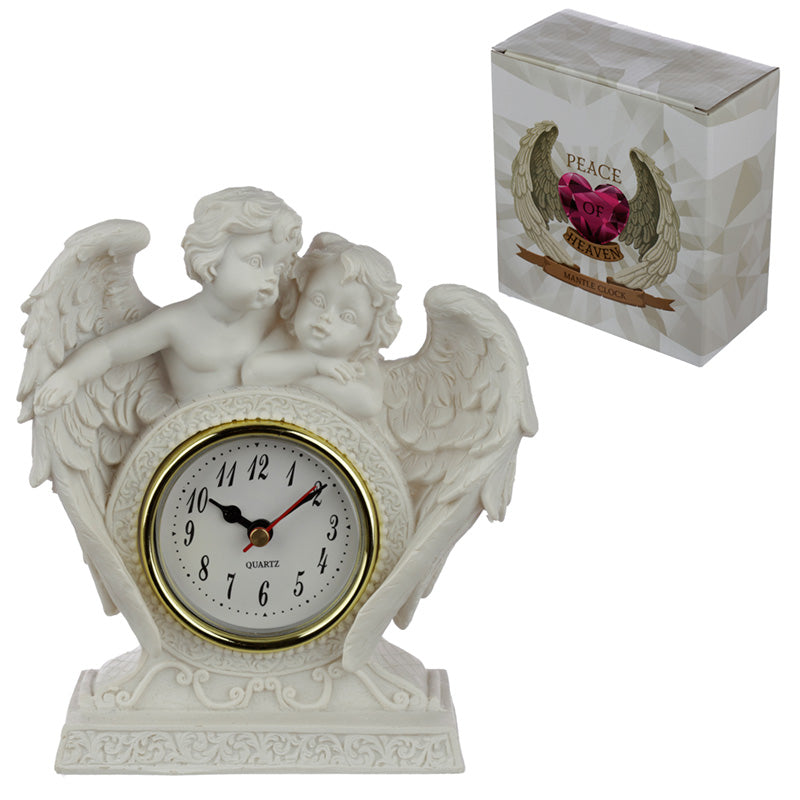 Peace of Heaven Cherub Mantle Clock on a mantelpiece