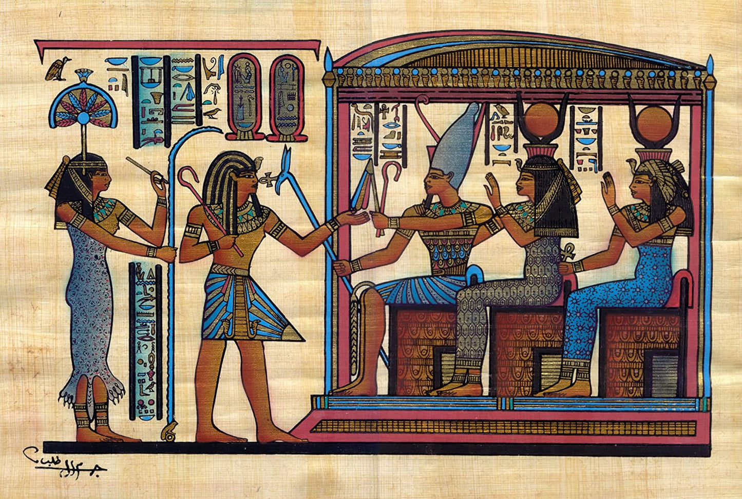 Egyptian Papyrus depicting Seshat, Ramesses II, Osiris, Isis, and Hathor