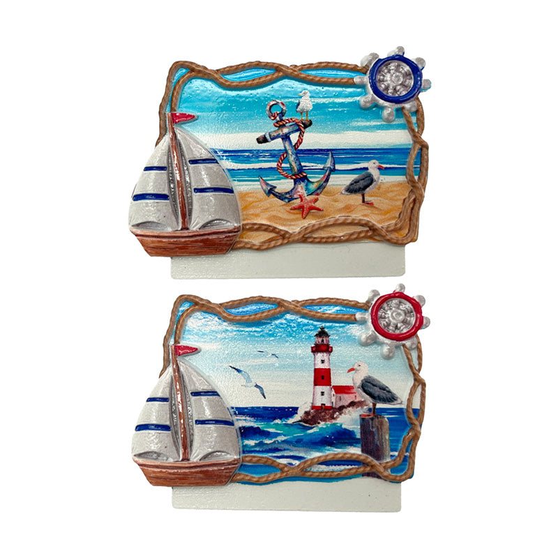 Souvenir Magnet with Anchor and Lighthouse in Rope Frame