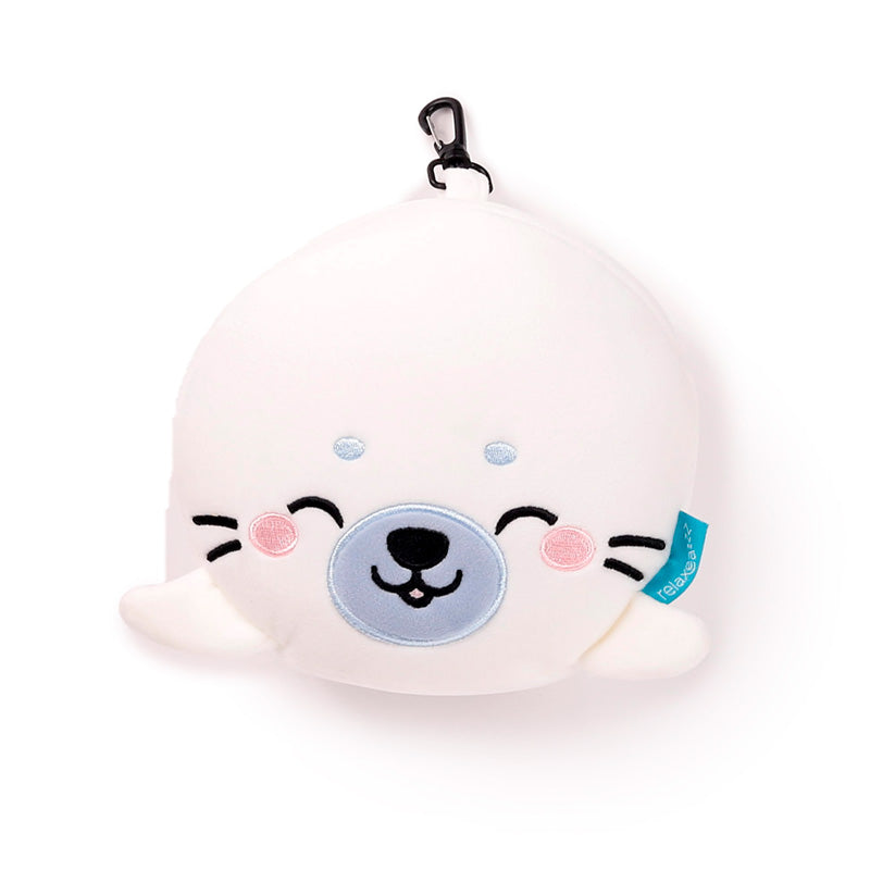 Kai the Seal Travel Pillow and Eye Mask in Use