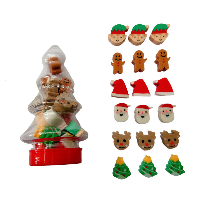 Decorative Christmas-themed erasers in a pot