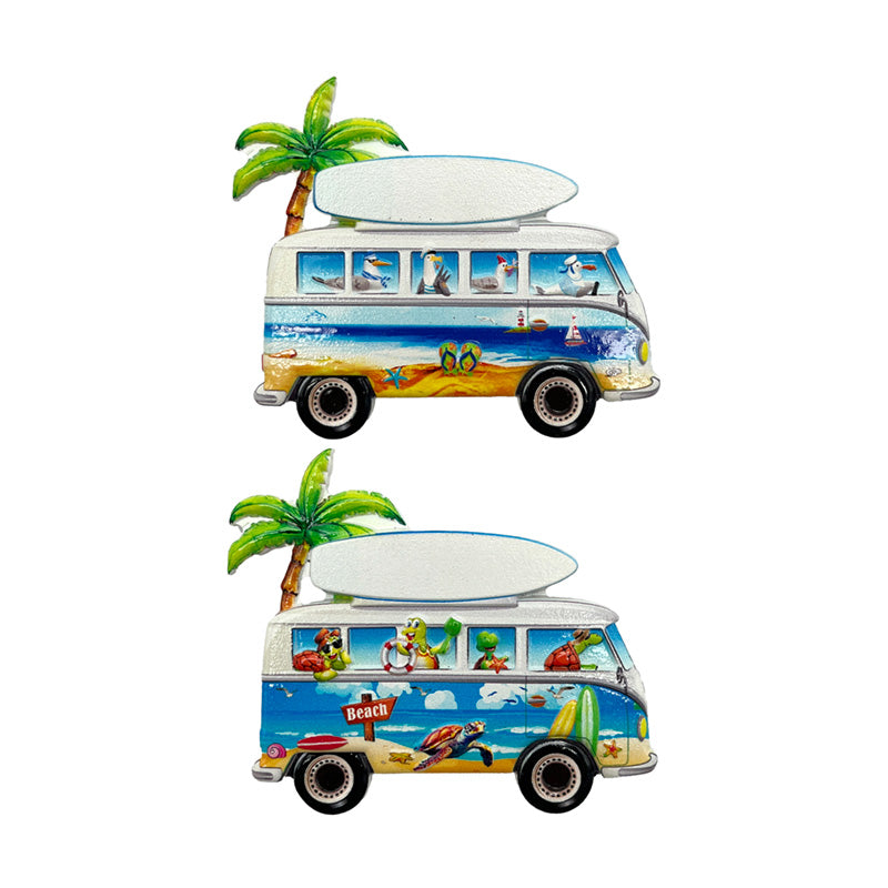 Beach Van Shaped Souvenir Magnet with Turtles and Seagulls