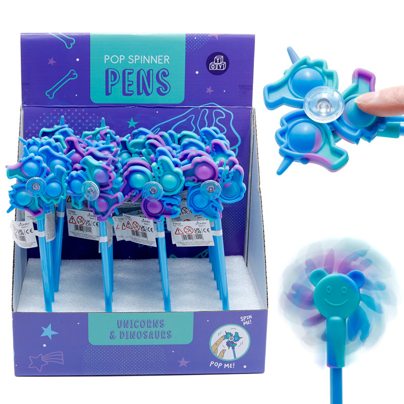 Fidget Spinner Pen with whimsical dinosaur and unicorn theme