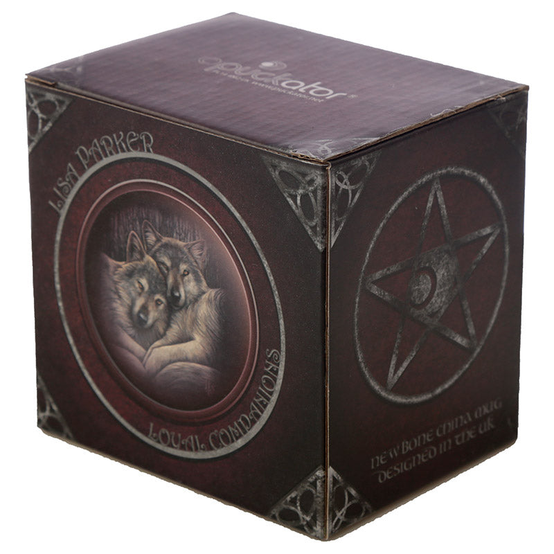 Lisa Parker Loyal Companions Wolf Porcelain Mug - Displayed with Other Items