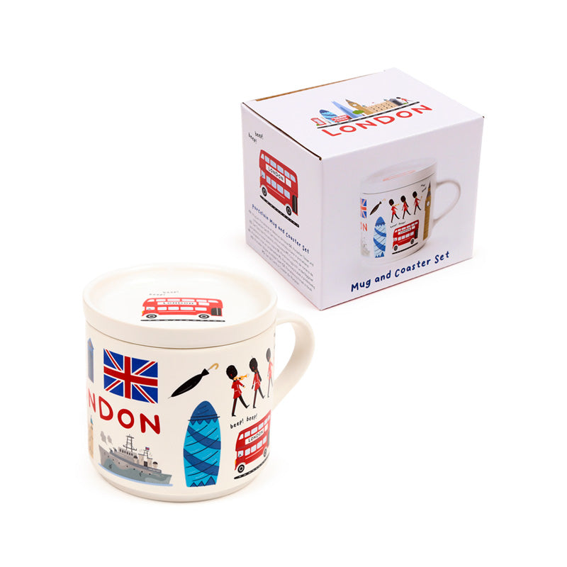 London Porcelain Mug and Coaster in Use