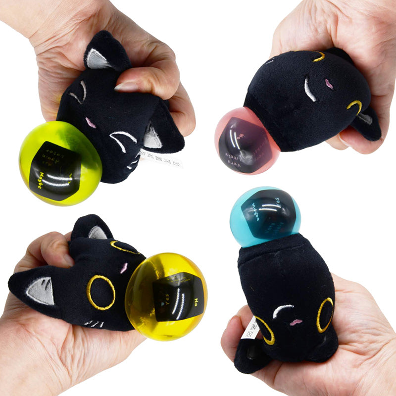 Close-up of the Queasy Squeezies Fidget Toy - Lucky the Black Cat