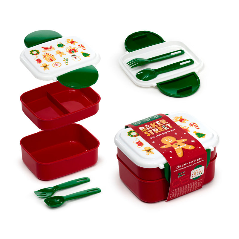 Christmas themed lunch box with clip lock feature