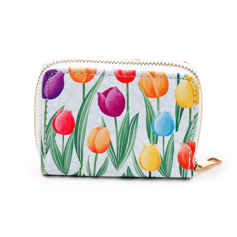 Small Zip Around Wallet with Tulips Displayed