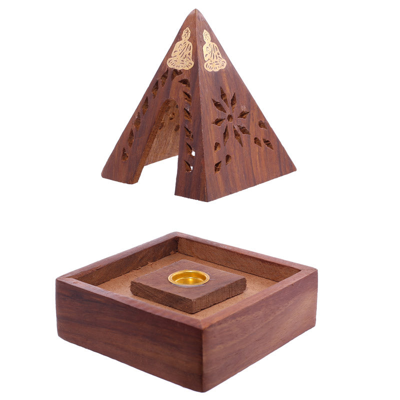 Stylish Sheesham wood incense cone pyramid box for home decor