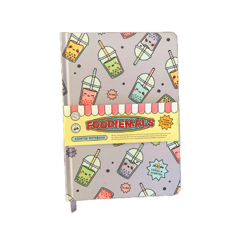 Eco-Friendly A5 Lined Scented Notebook with Foodiemals Bubble Tea design