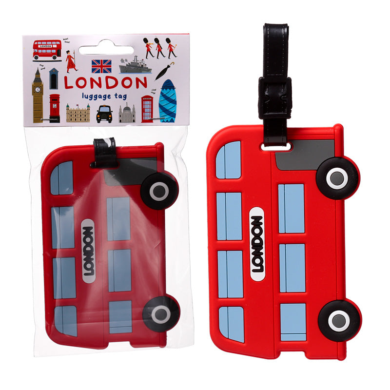 London Bus Luggage Tag with Travel Essentials