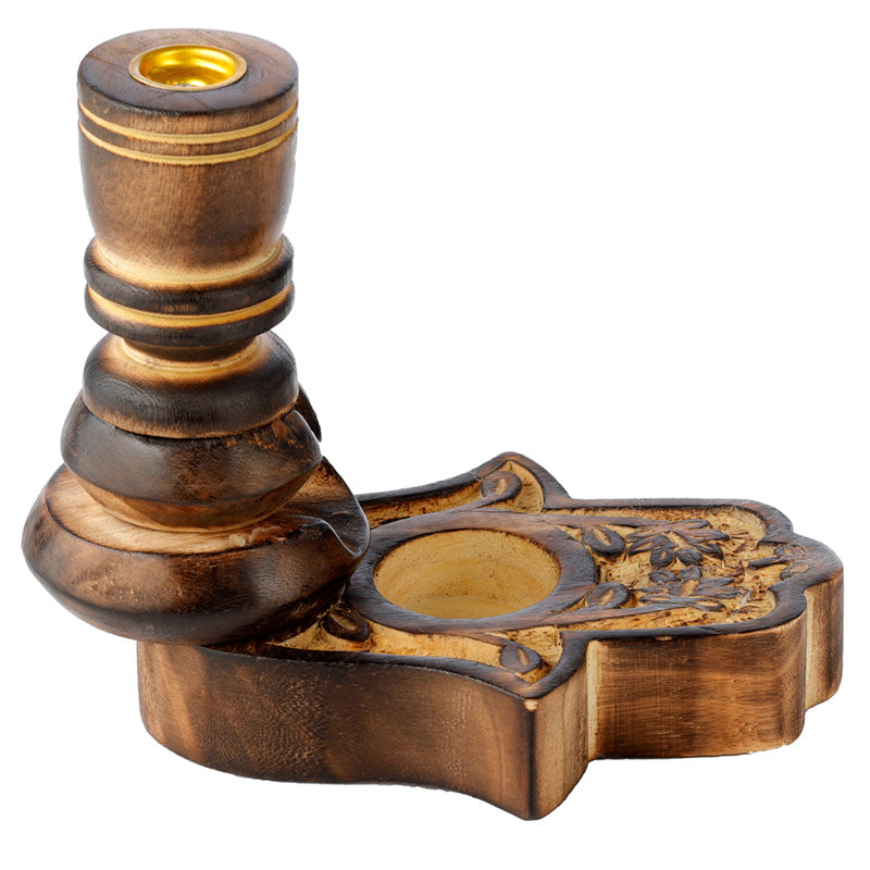 Hamsa Carved Mango Wood Backflow Incense Burner - Lifestyle Setting