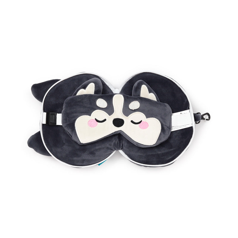 Luna the Husky Travel Pillow and Eye Mask for Gifting