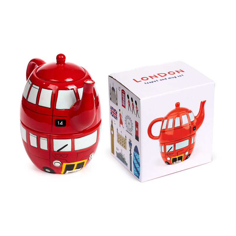 Routemaster Red Bus Teapot and Cup Set for display