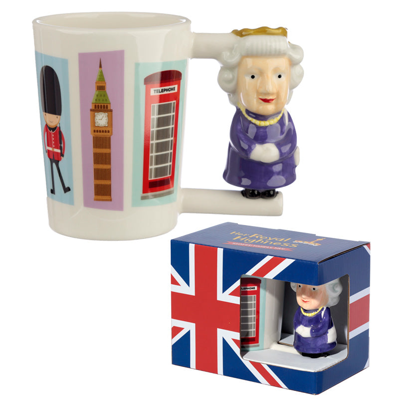 Unique shaped handle on London souvenir mug