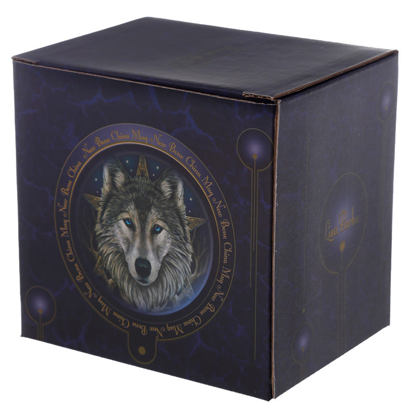 Lisa Parker Wild One Wolf Mug displayed with other decor