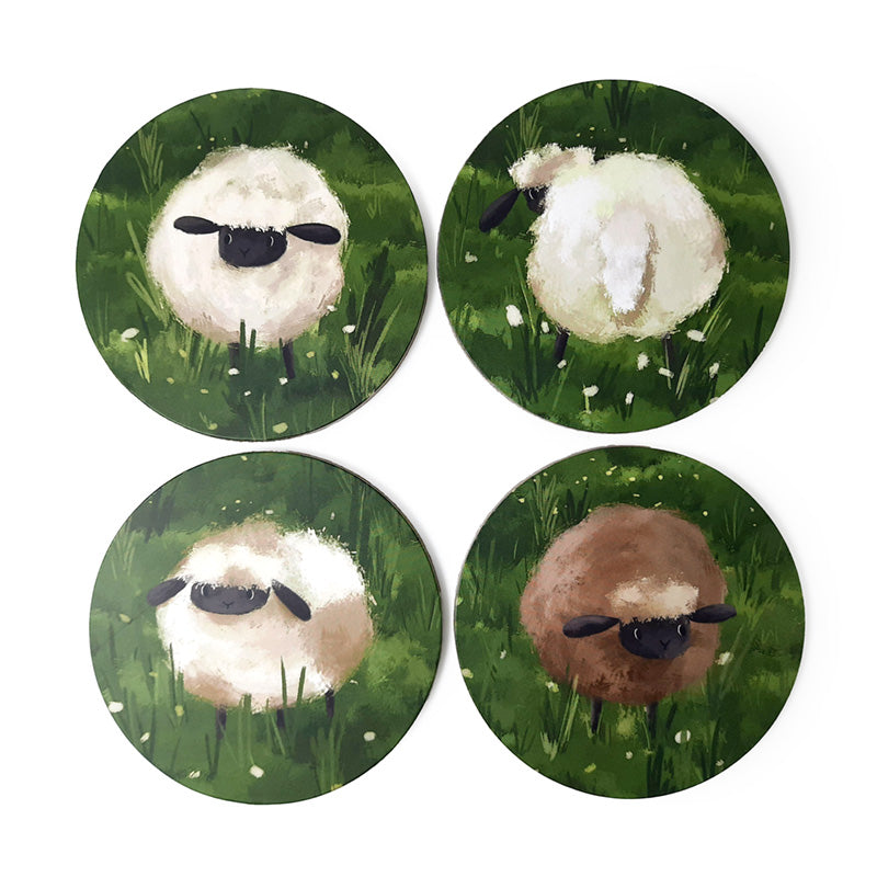 Close-up of sheep design on cork novelty coaster