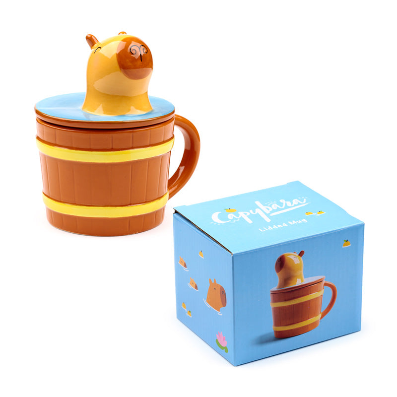 Ceramic Mug with Capybara Design and Lid