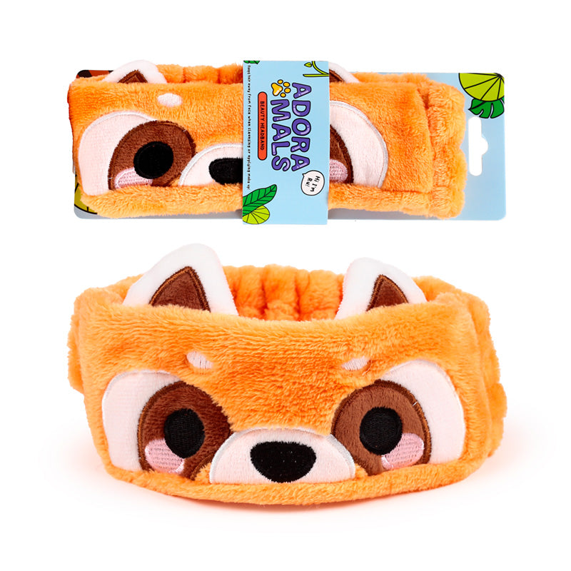 Adoramals Ru the Red Panda Plush Beauty Headband on a model
