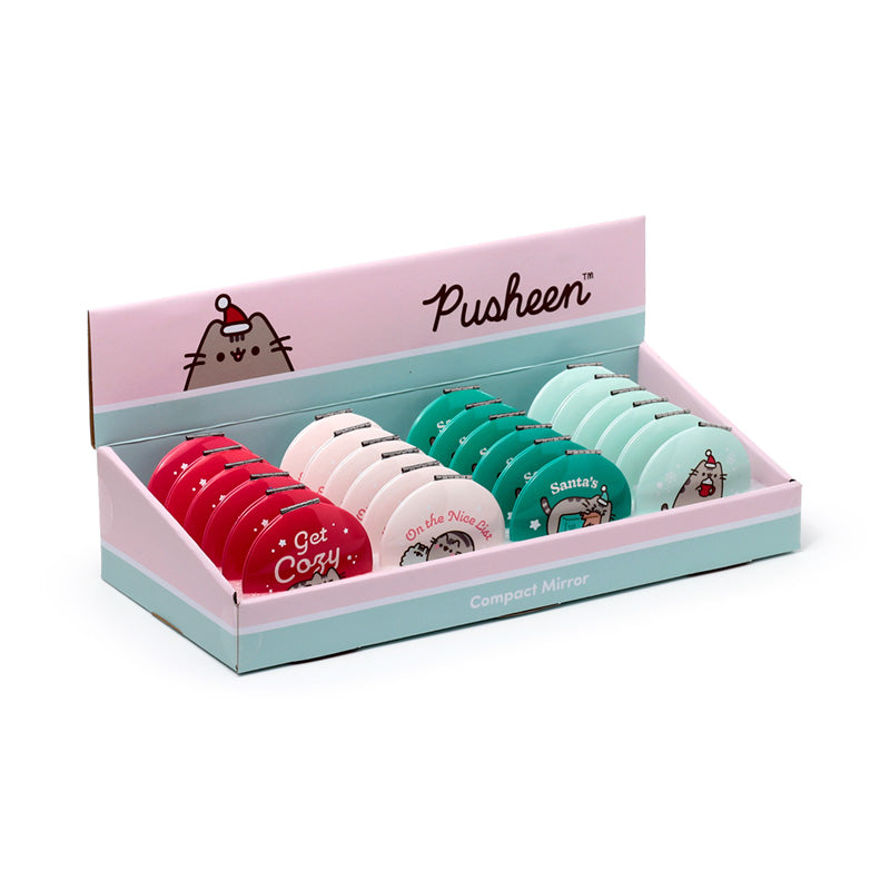 Pusheen the Cat Christmas Compact Mirror on a vanity