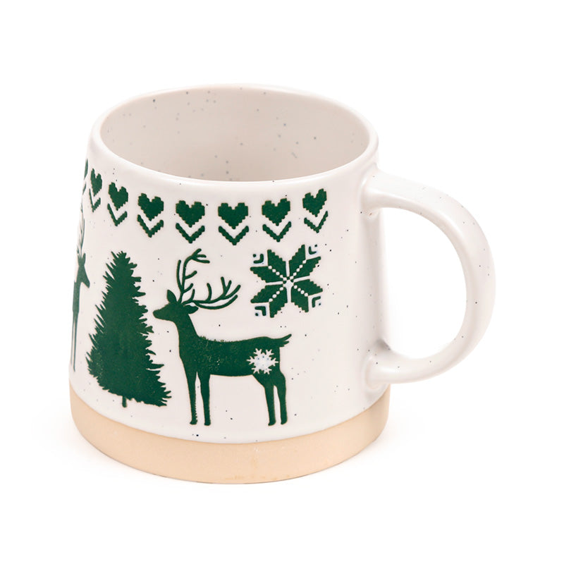 Green Reindeer Stoneware Mug - Holiday Setting