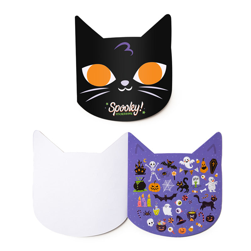 Spooky Cat Shaped Sticker Book featuring 10 Halloween-themed sheets