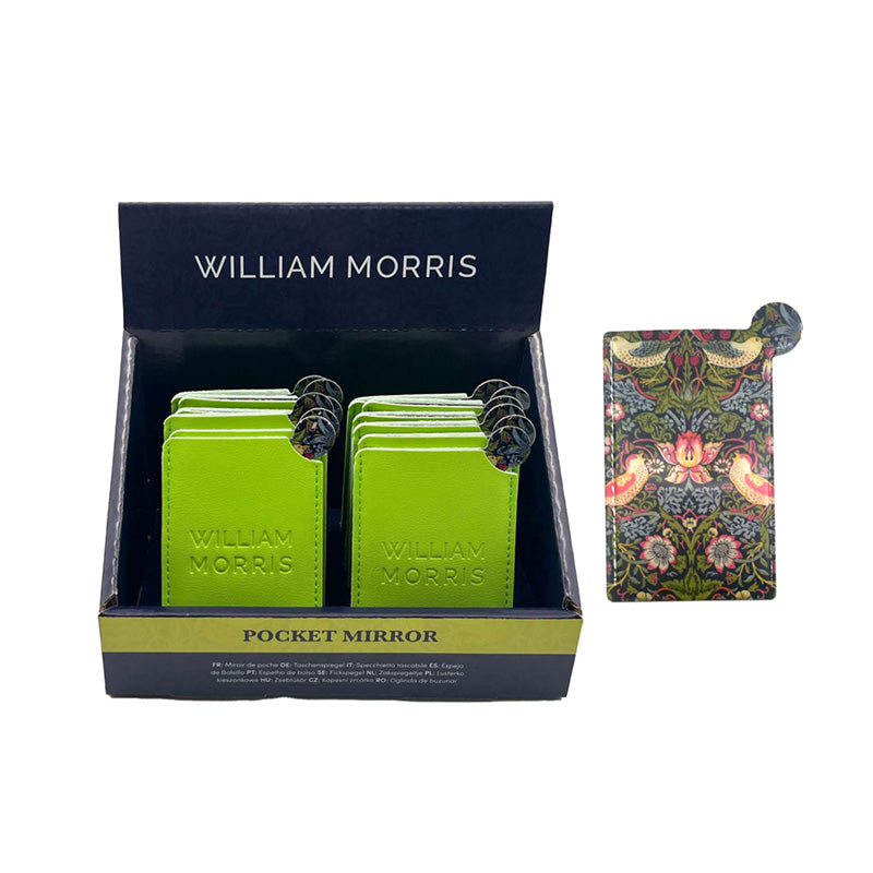 William Morris Strawberry Thief Pocket Mirror in leatherette sleeve