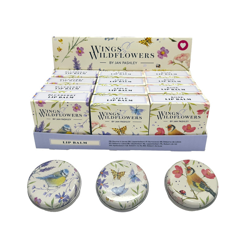 Jan Pashley Wings & Wildflowers Lip Balm in a decorative tin