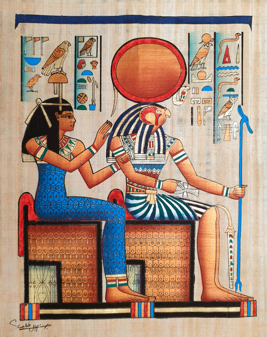 Egyptian Papyrus Painting of Amentet and Re-Horakhty