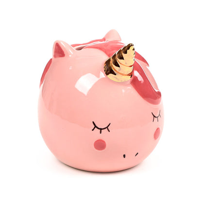 Ceramic Money Box Enchanted Rainbows Unicorn Pink front view