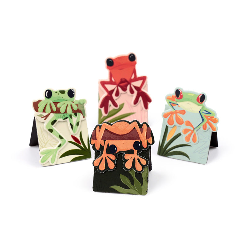 Vibrant Tropical Frogs Bookmark in use