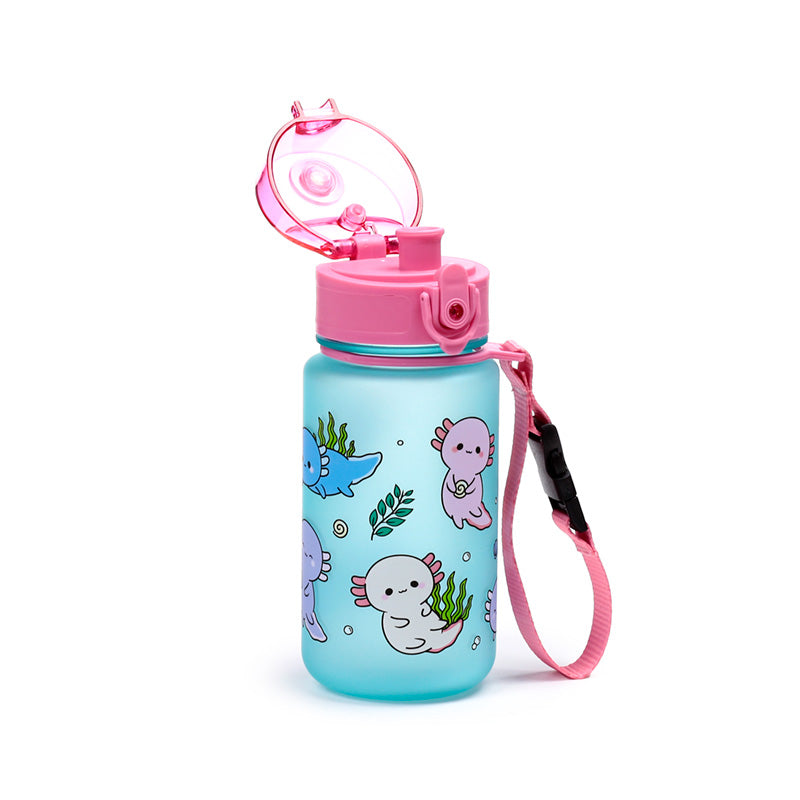 Adoramals Axolotl design on a children's water bottle