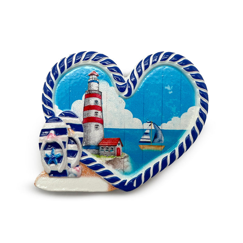 Heart Shaped Lighthouse and Boat Souvenir Magnet