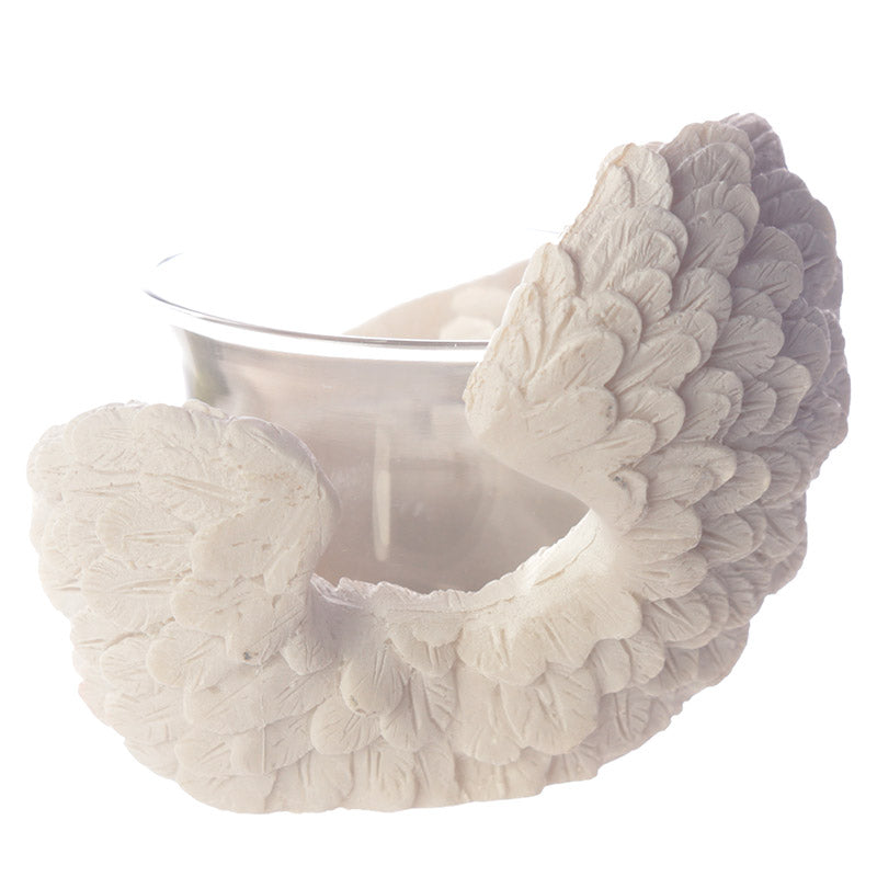 Winged White Angel Votive Holder with candle