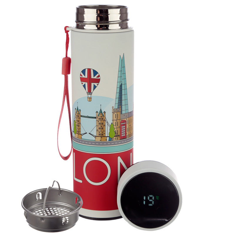 Reusable insulated drinks bottle with London Icons design