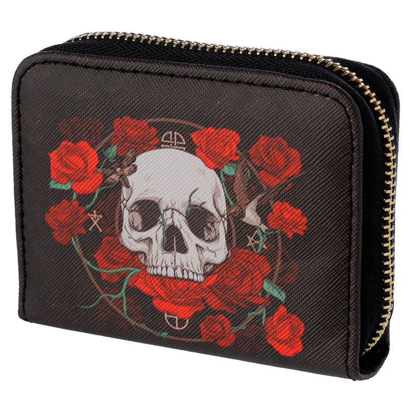 Skulls and Roses Wallet with metal zip closure