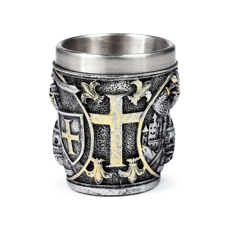 Medieval Knight Shot Glass displayed on a shelf