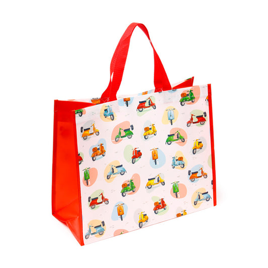 Durable reusable shopping bag with scooter design