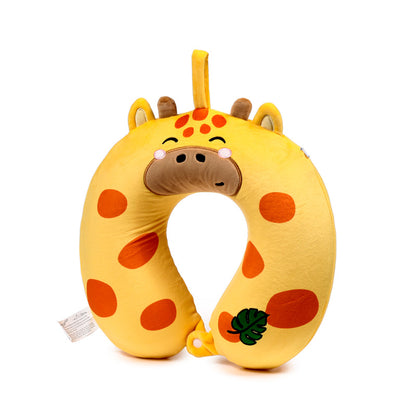 Adoramals Raffi the Giraffe travel pillow in a cozy setting