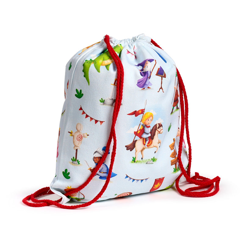 Knights & Dragons Drawstring Canvas Bag in use