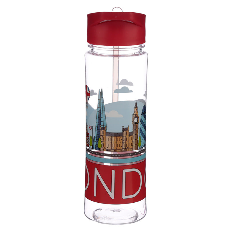 Reusable water bottle featuring London skyline